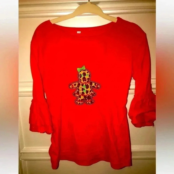 GIRLS GINGERBREAD PERSON SHIRT SIZE 140 EUC - Picture 1 of 6